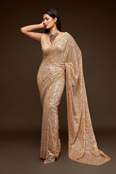 Ivory Sequins Indian saree with blouse in USA, Perfect for Indian wedding partywear sequins saree