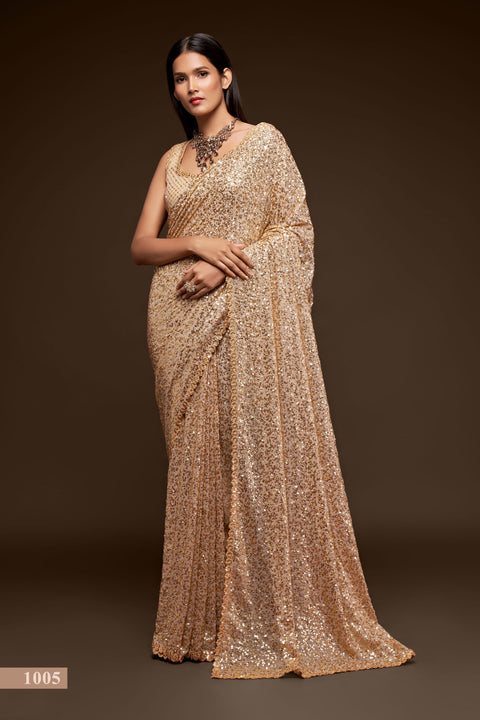 Ivory Sequins Indian saree with blouse in USA, Perfect for Indian wedding partywear sequins saree