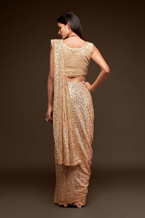 Ivory Sequins Indian saree with blouse in USA, Perfect for Indian wedding partywear sequins saree