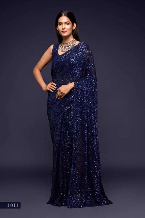 Blush Blue Sequins Indian saree with blouse in USA, Perfect for Indian wedding partywear sequins saree