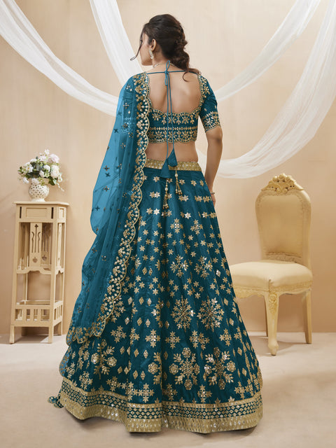 Teal Blue Wedding wear Heavy Lehenga Choli for Women with Dupatta Sequence Lehenga Choli In USA