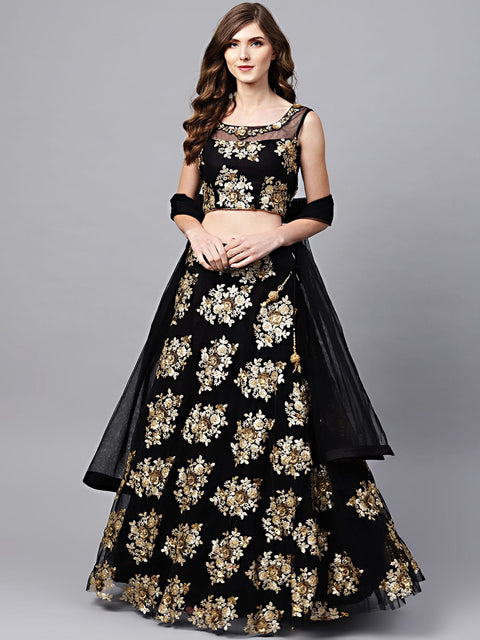 Black Graceful  Wedding Wear Heavy Lehenga Choli for Women with Dupatta Sequence Lehenga Choli In USA