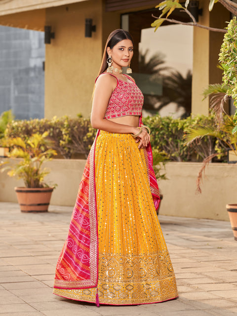 Yellow Striking Wedding wear Heavy Lehenga Choli for Women with Dupatta Sequence Lehenga Choli In USA