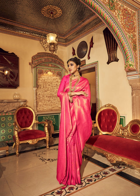 Pink Wonderful Copper Zari Weaved Saree,in USA, Perfect for Indian wedding for women