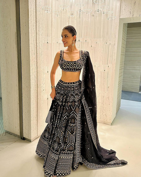 Black Graceful Wedding Wear Heavy Lehenga Choli for Women with Dupatta Sequence Lehenga Choli In USA