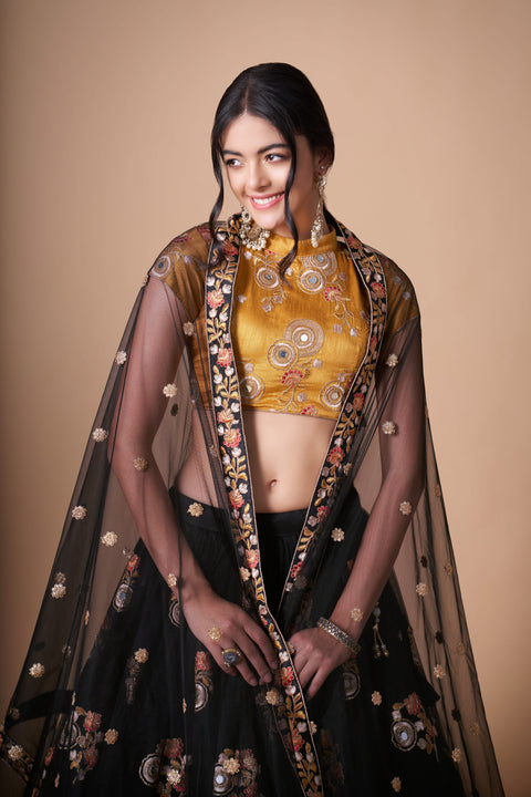 Black Charming fancy lehenga Choli for women with Dupatta in USA