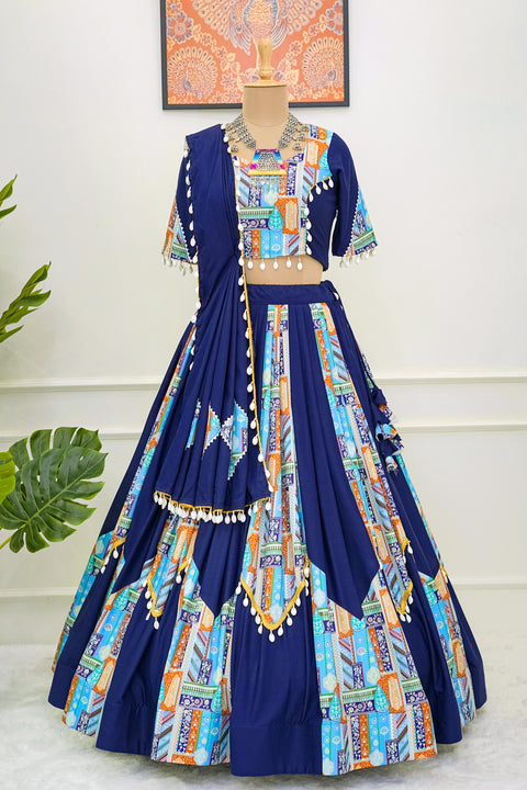 Blue Multicolor Beautiful Lehenga For You, Made With Pure Cotton Lehenga Choli For Women