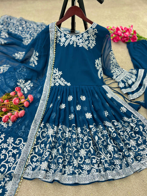 Dove Blue Designer Party Wear Look New Kediya-Plazo and Dupatta With Heavy Embroidery Work