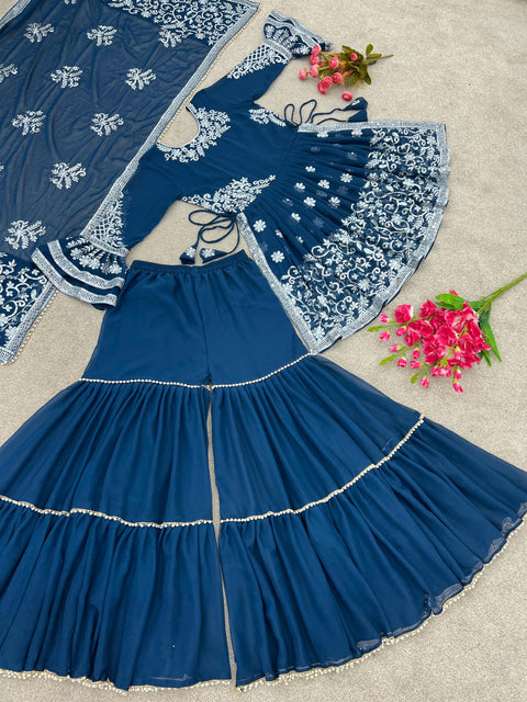 Dove Blue Designer Party Wear Look New Kediya-Plazo and Dupatta With Heavy Embroidery Work