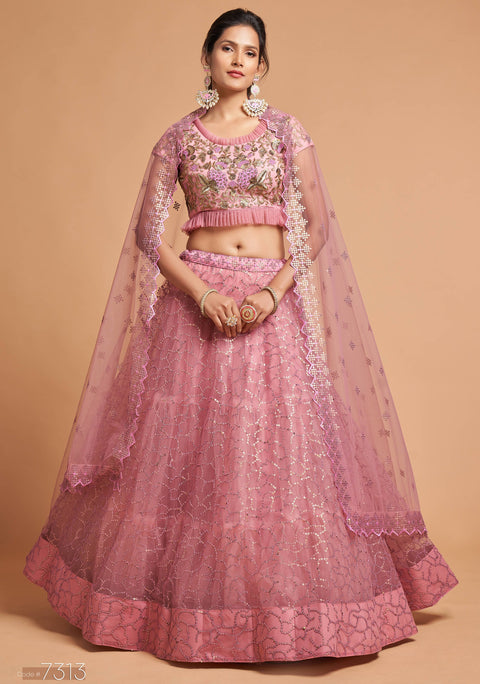 Beautiful Blush Pink fancy lehenga Choli for women with Dupatta in USA