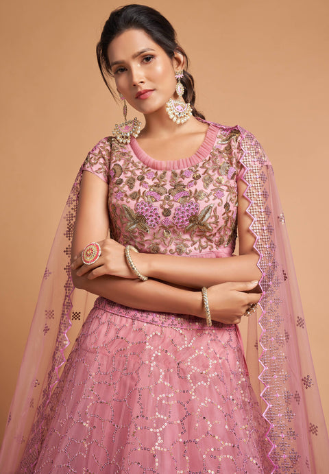 Beautiful Blush Pink fancy lehenga Choli for women with Dupatta in USA