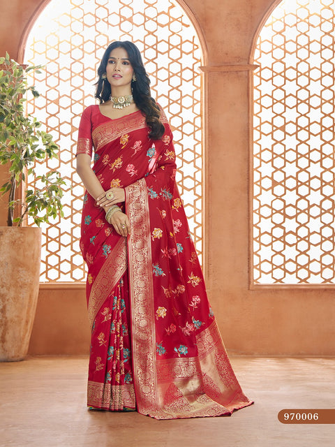 Red Banarasi Silk Saree, USA, Perfect for Indian wedding partywear sequins saree