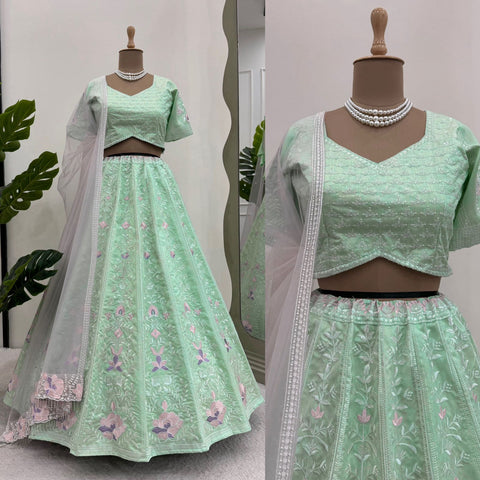 Pista Green Partywear Designer Lehenga Choli For Women In USA