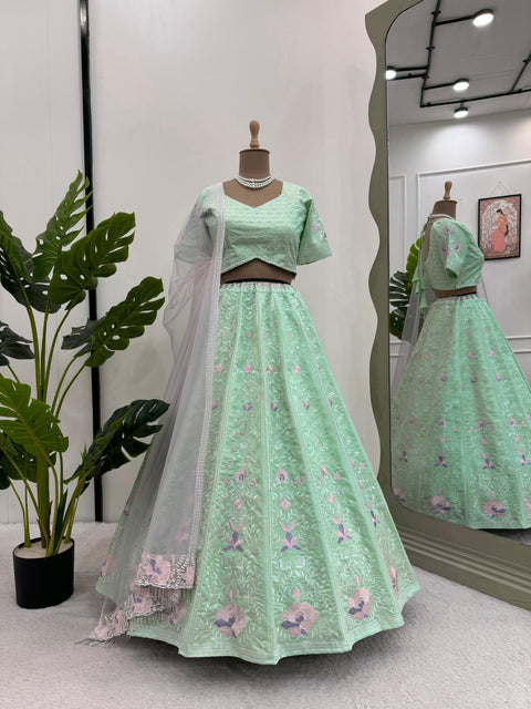 Pista Green Partywear Designer Lehenga Choli For Women In USA