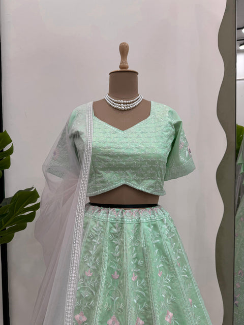 Pista Green Partywear Designer Lehenga Choli For Women In USA