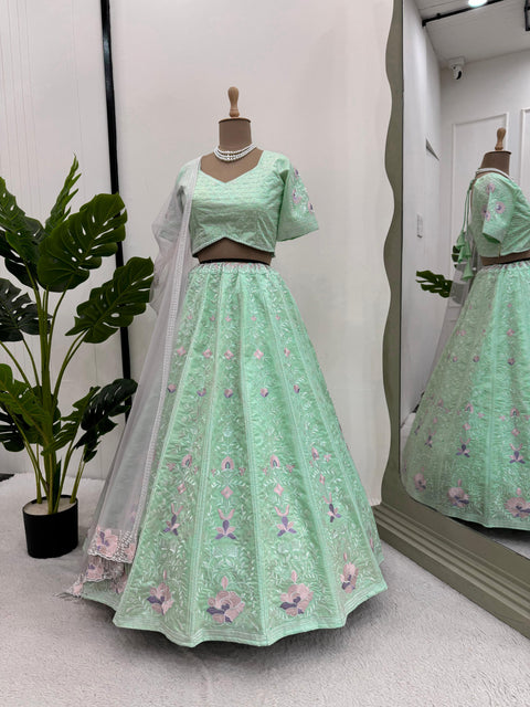 Pista Green Partywear Designer Lehenga Choli For Women In USA