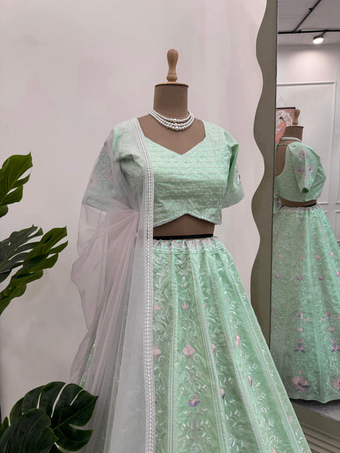 Pista Green Partywear Designer Lehenga Choli For Women In USA