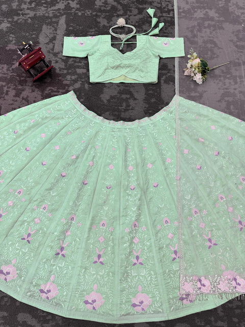 Pista Green Partywear Designer Lehenga Choli For Women In USA