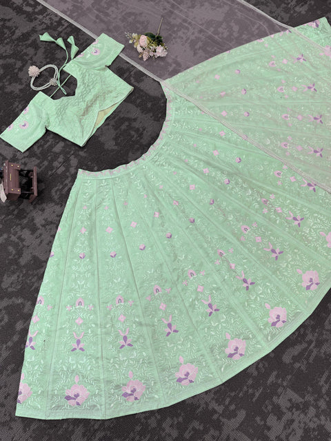 Pista Green Partywear Designer Lehenga Choli For Women In USA