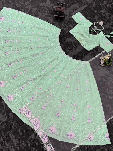 Pista Green Partywear Designer Lehenga Choli For Women In USA