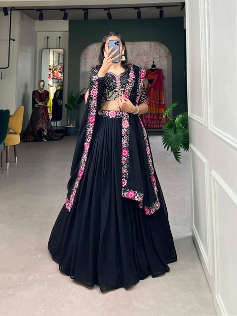 Elegance designer black floral embroidered sequins lehenga choli for women