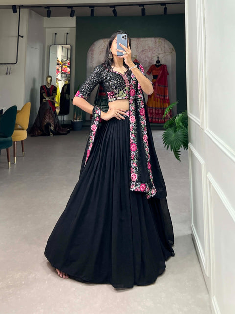 Elegance designer black floral embroidered sequins lehenga choli for women