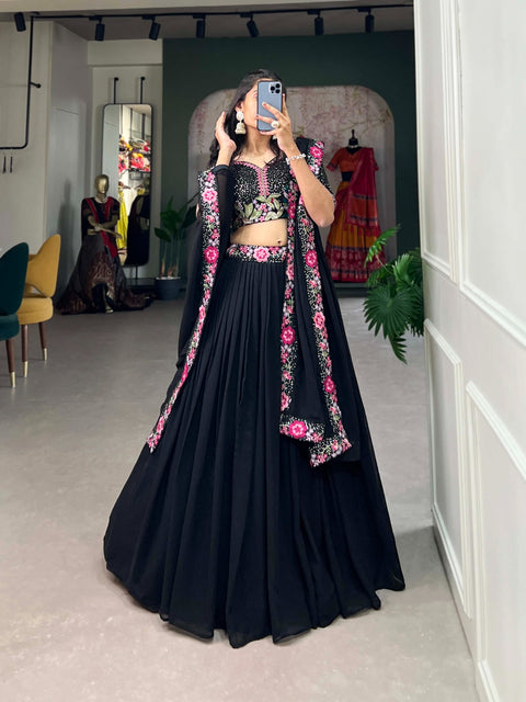 Elegance designer black floral embroidered sequins lehenga choli for women