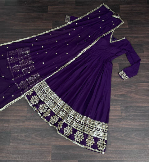 Purple Faux Blooming Gown with Dupatta With Attractive Embroidered Sequins work For Women