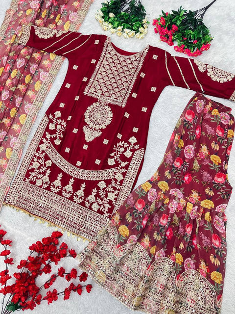 Red Radiant new designer heavy pakishtani sharara suit set for women in wedding