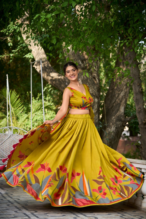 Exquisite Floral Fantasy: Polyester Viscose Chanderi Lehenga Choli For Women