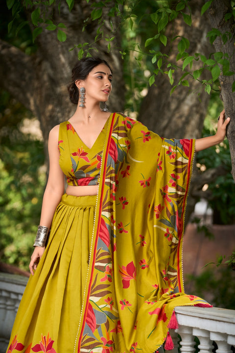 Exquisite Floral Fantasy: Polyester Viscose Chanderi Lehenga Choli For Women