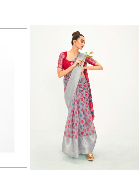 Grey Chanderi saree with blouse , Perfect for Indian Daily Wear sequins saree For Woman