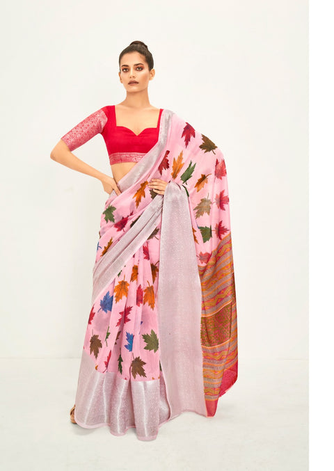 Pink Chanderi saree with blouse , Perfect for Indian Daily Wear sequins saree For Woman