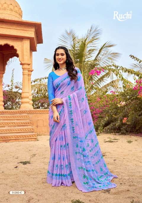 Lavender Chiffon saree with blouse , Perfect for Indian Daily Wear sequins saree For Woman