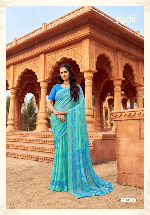 Sky Blue Soft Chiffon saree with blouse , Perfect for Indian Daily Wear sequins saree For Woman