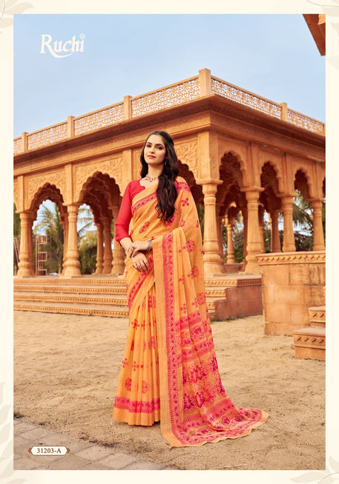 Yellow And Red  Soft Chiffon saree with blouse , Perfect for Indian Daily Wear sequins saree For Woman