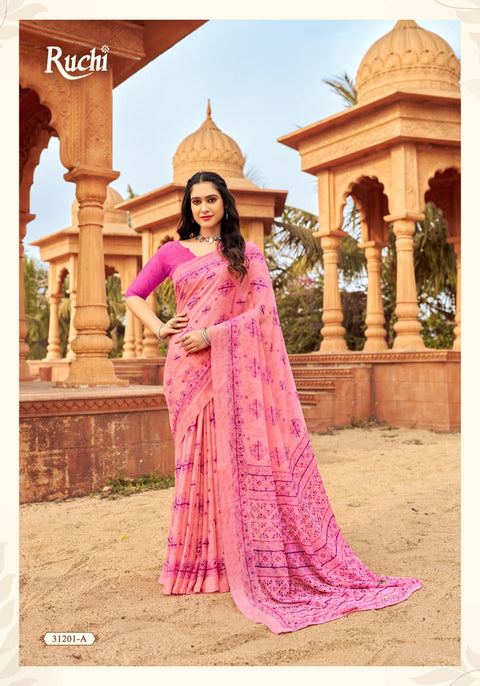 Pink Chiffon saree with blouse , Perfect for Indian Daily Wear sequins saree For Woman