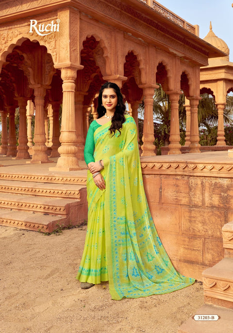 Green Chiffon saree with blouse , Perfect for Indian Daily Wear sequins saree For Woman