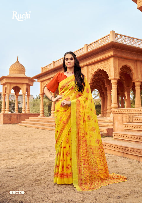 Yellow Chiffon saree with blouse , Perfect for Indian Daily Wear sequins saree For Woman