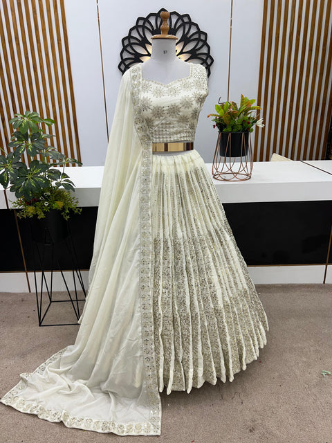 White Wedding Collection Lehenga Choli With Full Heavy Embroidery Sequence Work For Women