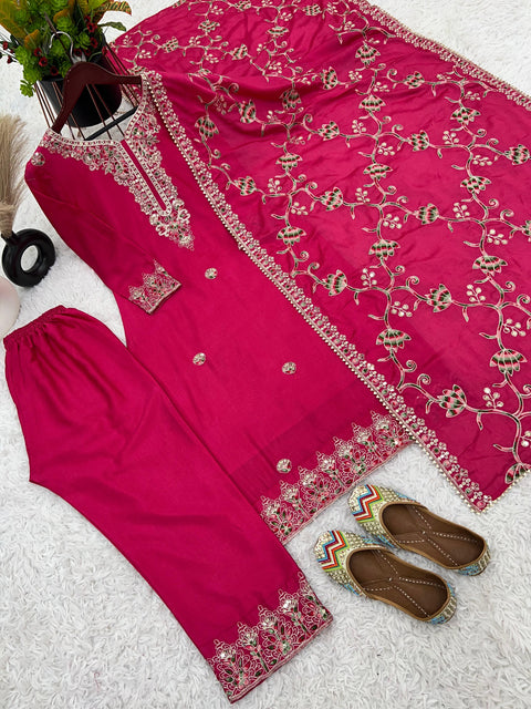 Pink Color Designer Party Wear Look Fancy Top-Dupatta and Fully Stitched Salwar Kameez For Women