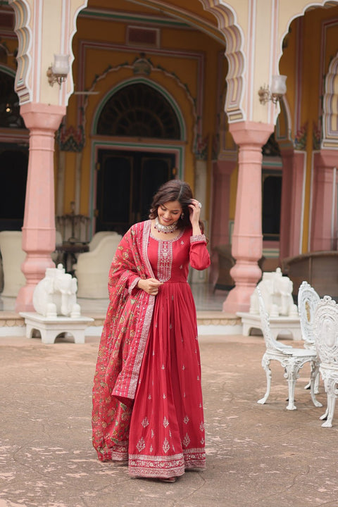 Get ready to shine with these stunning outfit Made from Chinon And Sequins Embroidered Work Gown For Woman