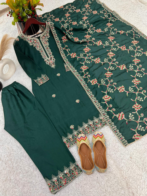 Green New Designer Party Wear Look Fancy Top-Dupatta and Fully Stitched Sharara For Woman