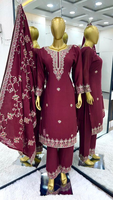 Red New Designer Party Wear Look Fancy Top-Dupatta and Fully Stitched Sharara For Women