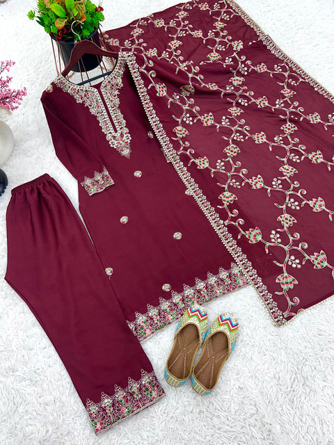 Red New Designer Party Wear Look Fancy Top-Dupatta and Fully Stitched Sharara For Women