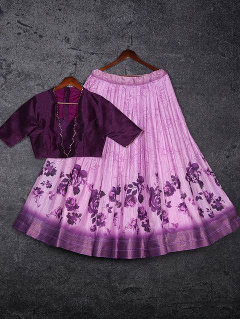 Purple Transform Your Ethnic Wardrobe with Our dola silk Floral Print Lehenga Paired with a Banglori Blouse For Woman