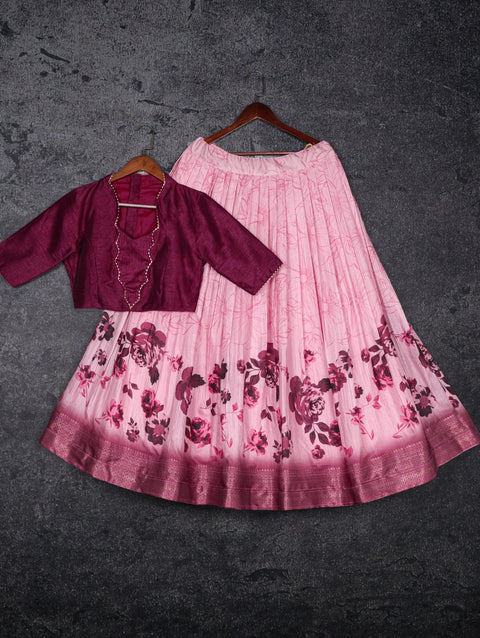 Pink Transform Your Ethnic Wardrobe with Our dola silk Floral Print Lehenga Paired with a Banglori Blouse For Woman