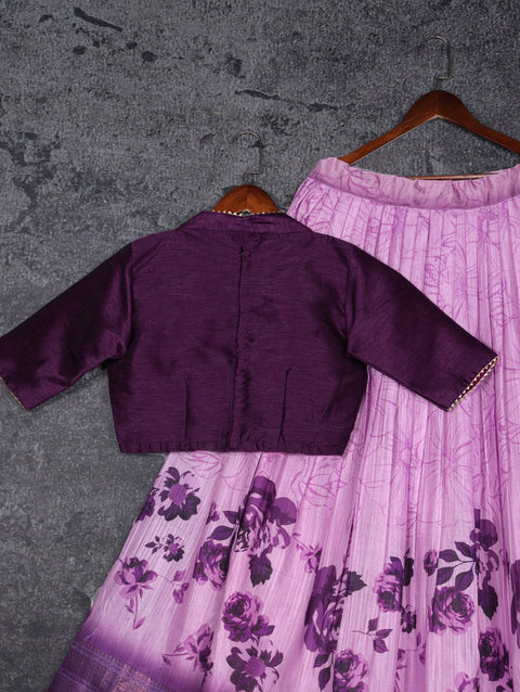 Purple Transform Your Ethnic Wardrobe with Our dola silk Floral Print Lehenga Paired with a Banglori Blouse For Woman