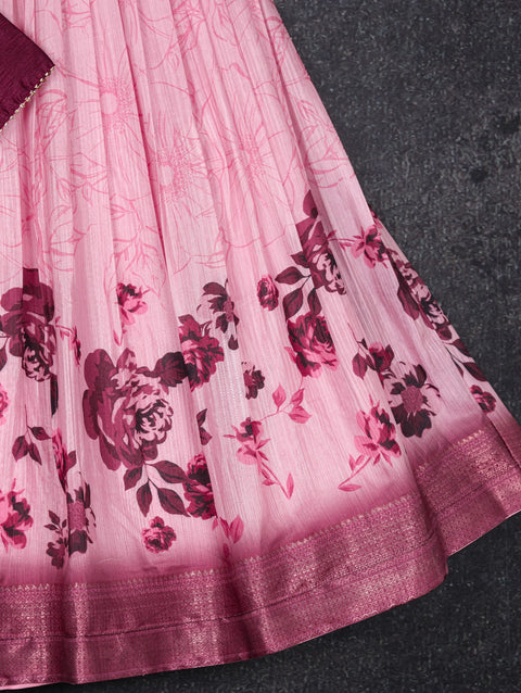 Pink Transform Your Ethnic Wardrobe with Our dola silk Floral Print Lehenga Paired with a Banglori Blouse For Woman