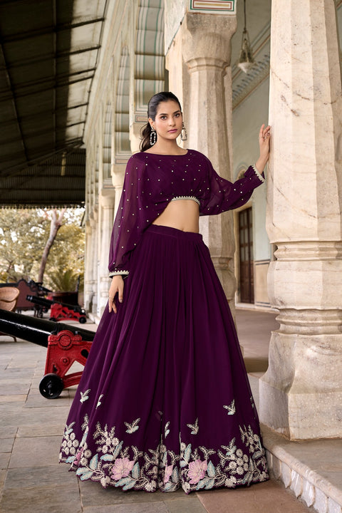 Dark Purple Flaunt Your Flair with Georgette Co-ord Set, Embroidered to Perfection, a Captivating Confluence of Tradition and Trend For Woman